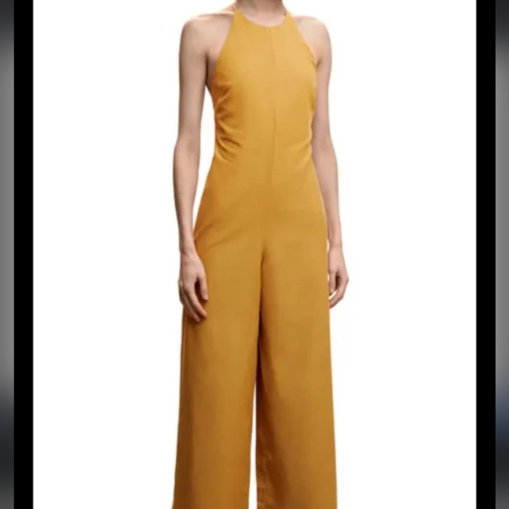 Free People Wide Leg Bohemian Yellow Halter Jumpsuit